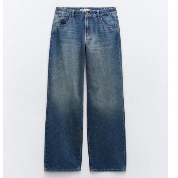 ZARA Z1975 MID WAIST WIDE LEG RHINESTONE JEANS - Picture 4 of 5